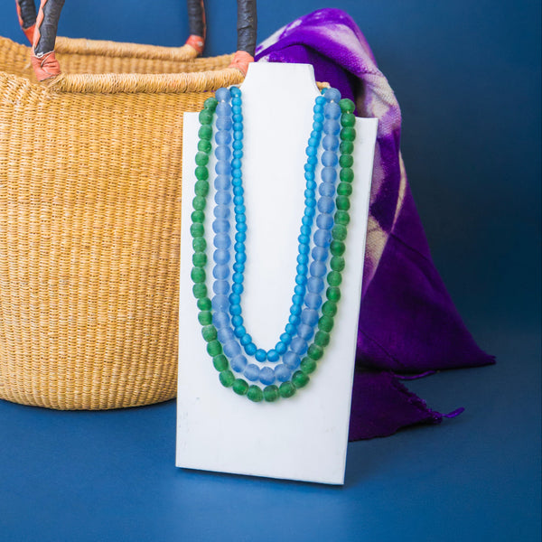African Teal Glass Bead Necklace