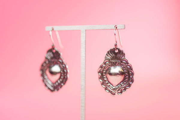 Sterling Silver Sacred Heart Earrings