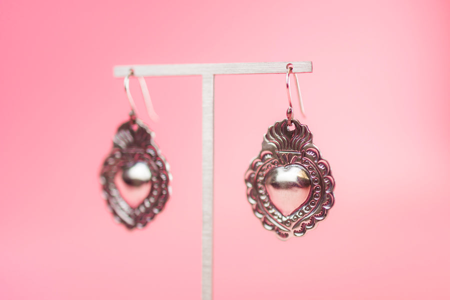 Sterling Silver Sacred Heart Earrings