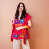 Pink Fiesta Flower Blouse with Blue Embroidery