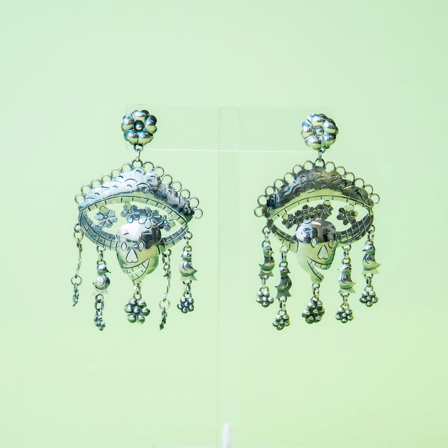 Sterling Silver Catrina Birds & Flowers Dangle Earrings