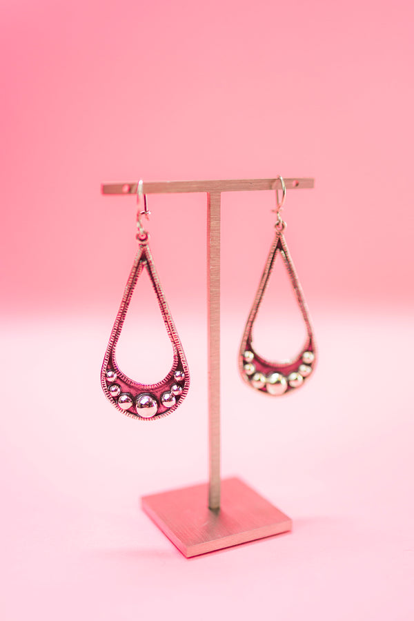 Sterling Silver Open Tear Drop with Seven Dots Earrings