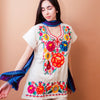 Eggshell Fiesta Flower Blouse with Red Embroidery