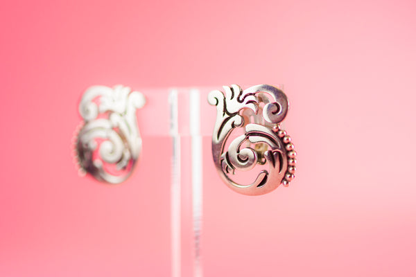 Vintage Sterling Swirly Flower Clip-On Earrings