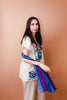 Eggshell Fiesta Flower Blouse with Blue Embroidery Size: XL