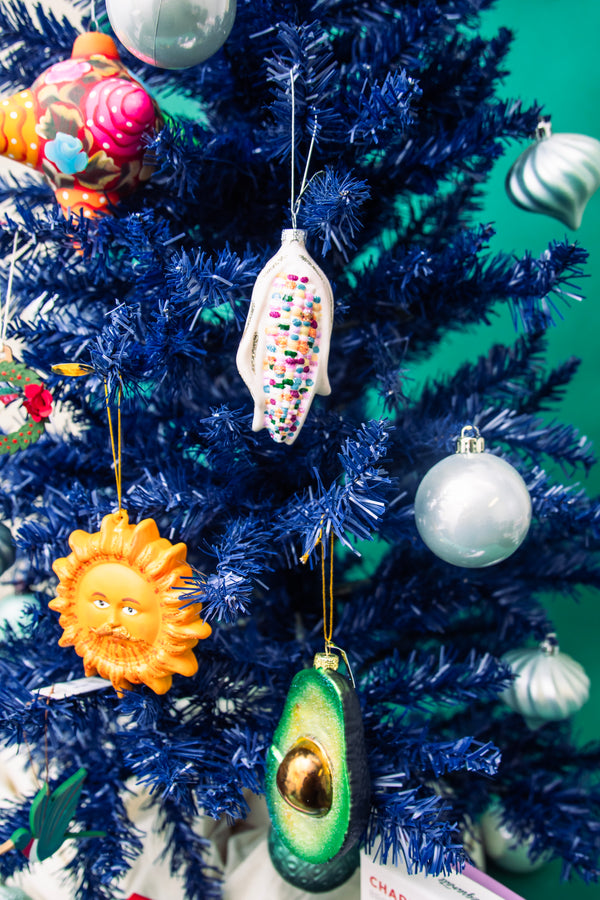 Embellished Glass Rainbow Corn Ornament