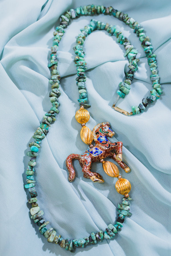 Turquoise and Cloisonne Horse Necklace