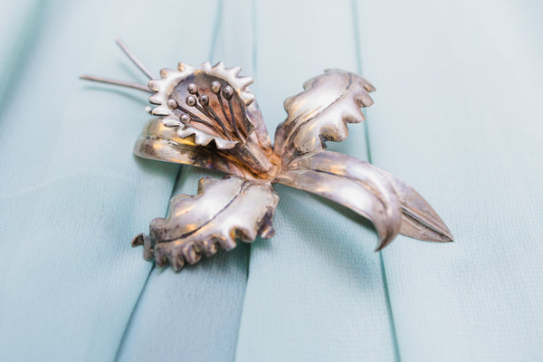 Vintage Sterling Silver Large Flower Pin