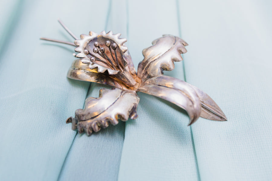 Vintage Sterling Silver Large Flower Pin