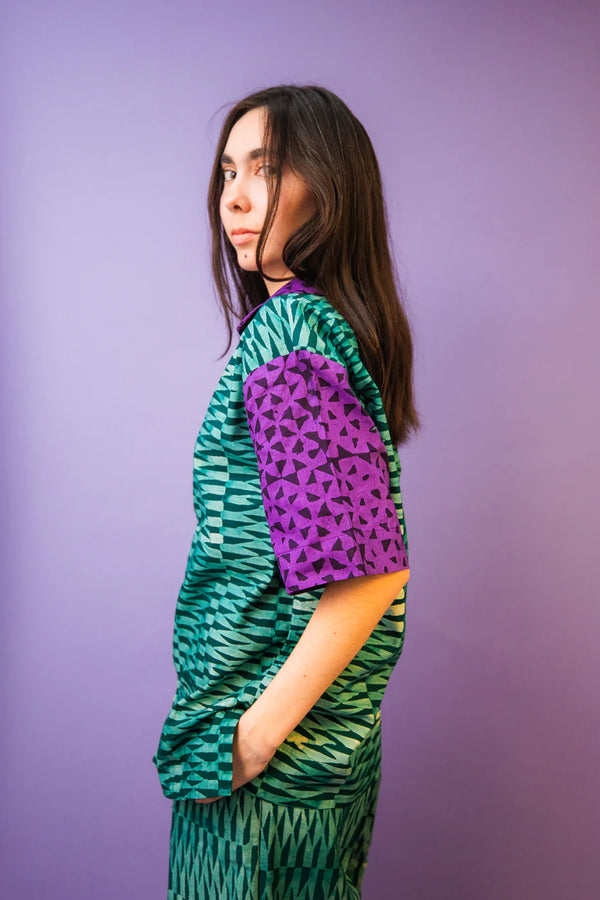 Artsy African Print Notched Collar Bowling Shirt Size: 2XL