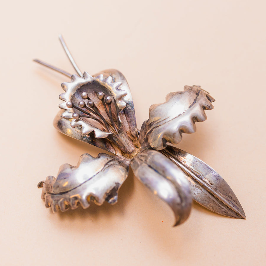 Vintage Sterling Silver Large Flower Pin
