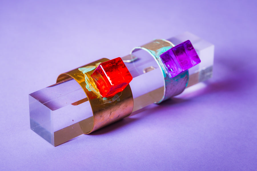 Larry Bell Inspired Red Cube Cuff Bracelet