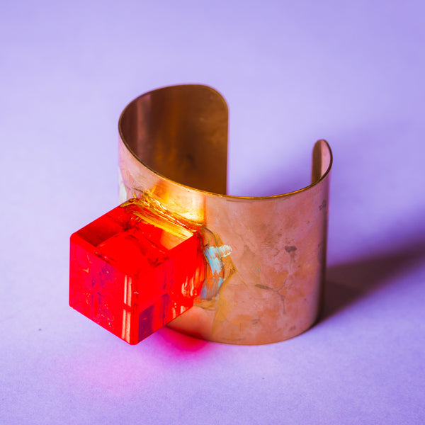 Larry Bell Inspired Red Cube Cuff Bracelet
