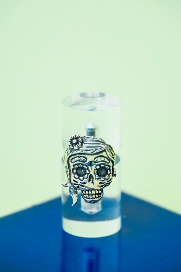 Sterling Silver She Sugar Skull Adjustable Ring