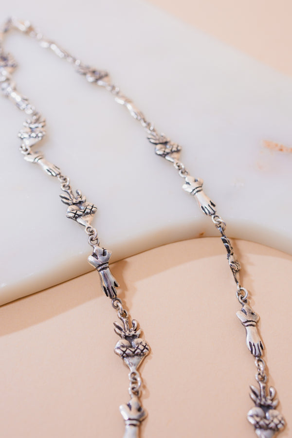 Sterling Silver Hand & Heart Milagro Necklace