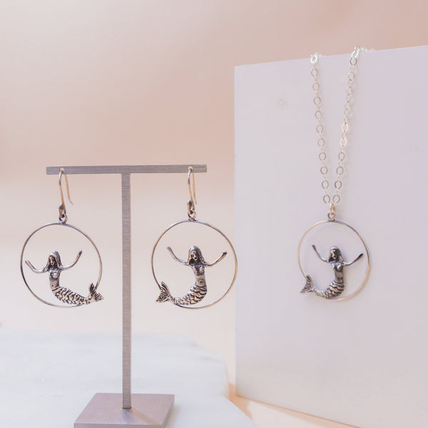 Sterling Silver Mermaid on Hoop Pendant Necklace