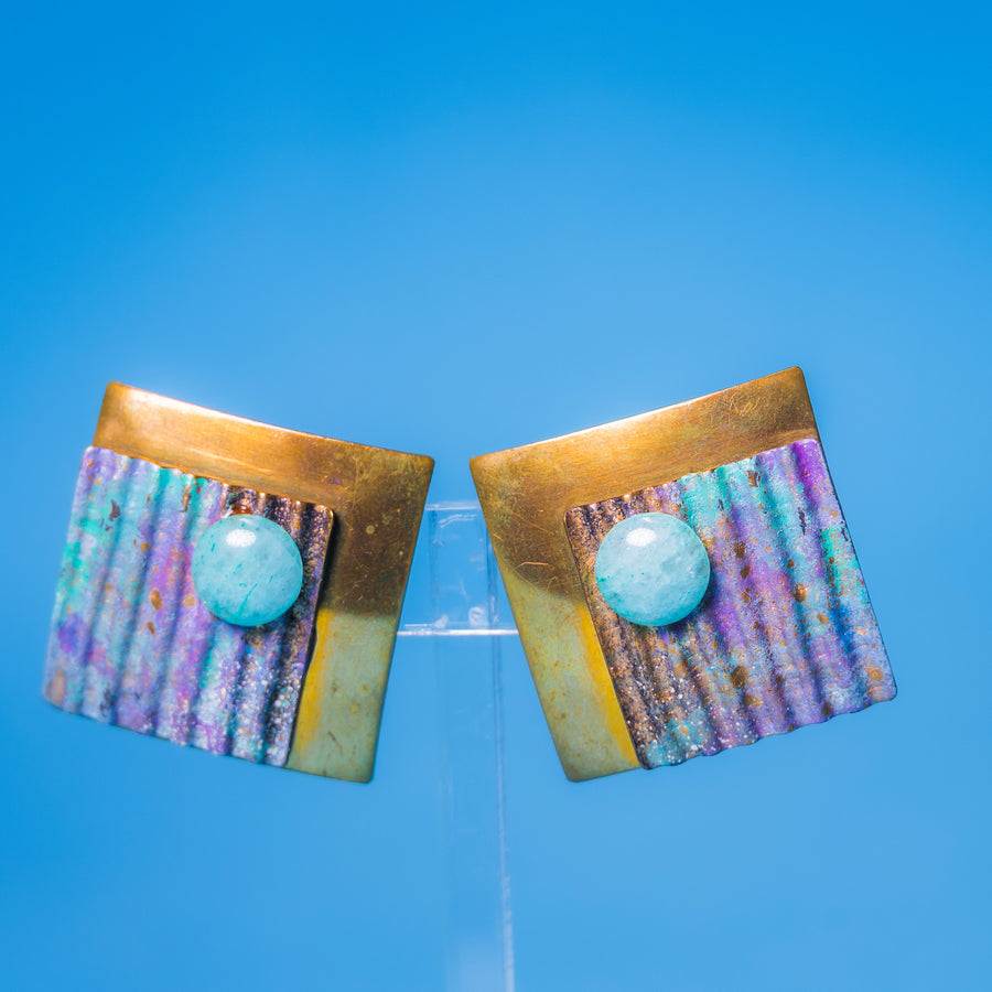 Larry Bell Inspired Brass Square Earrings