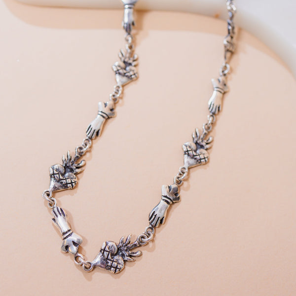Sterling Silver Hand & Heart Milagro Necklace