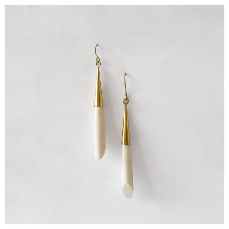 Shela Brass Teardrop and Bone Earrings
