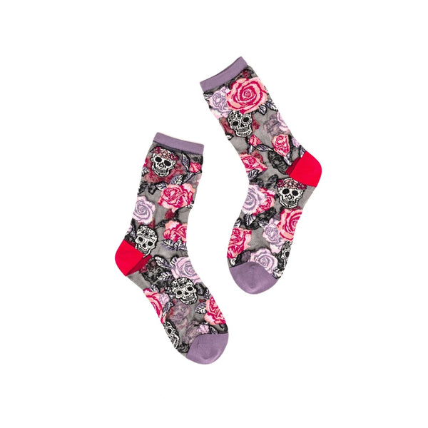Skulls & Roses Sheer Socks