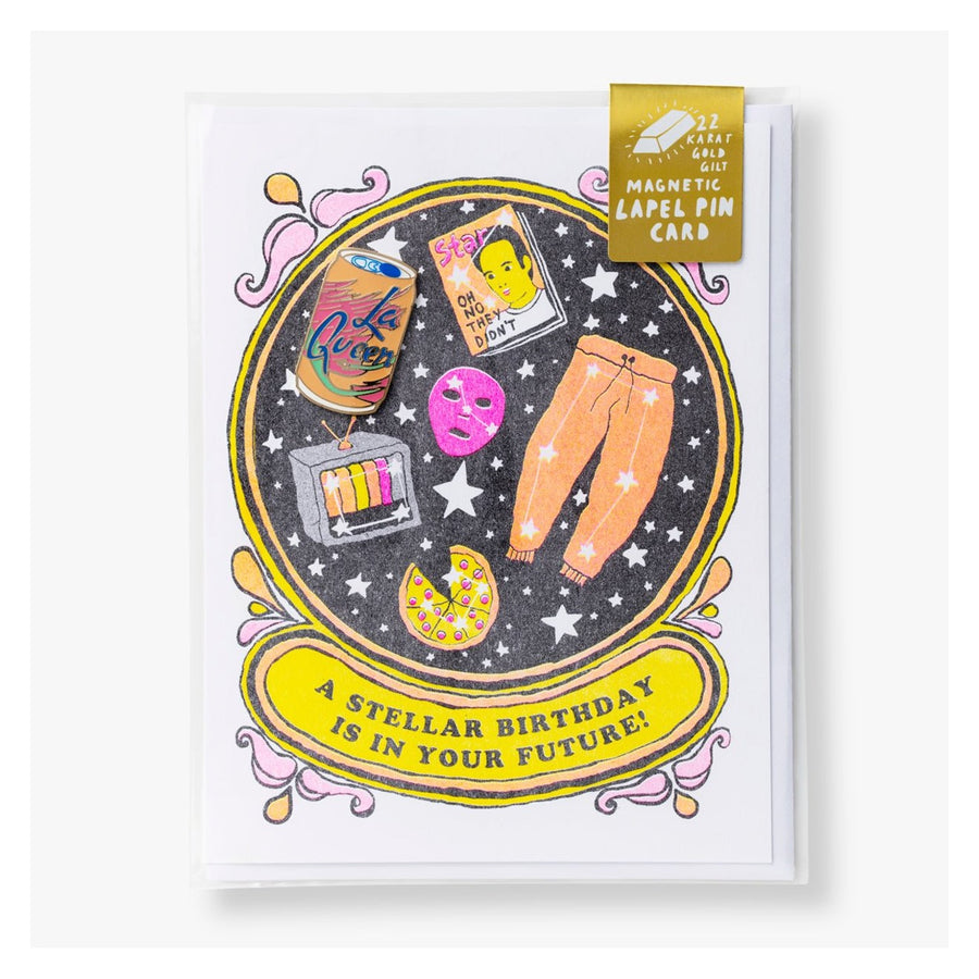 Stellar Birthday Greeting Card with Lapel Pin