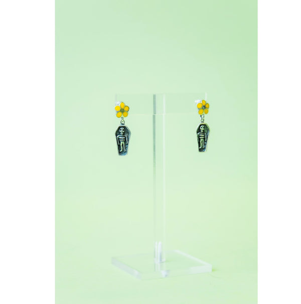 Sterling Silver Coffin with Flowers Earrings