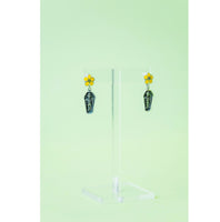 Sterling Silver Coffin with Flowers Earrings