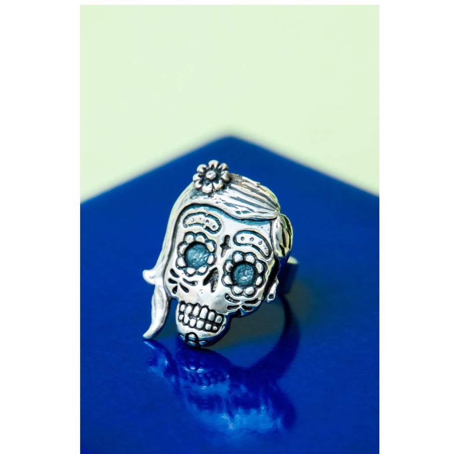 Sterling Silver She Sugar Skull Adjustable Ring