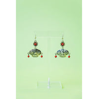 Sterling Silver Sugar Skull Coral Dangle Earrings