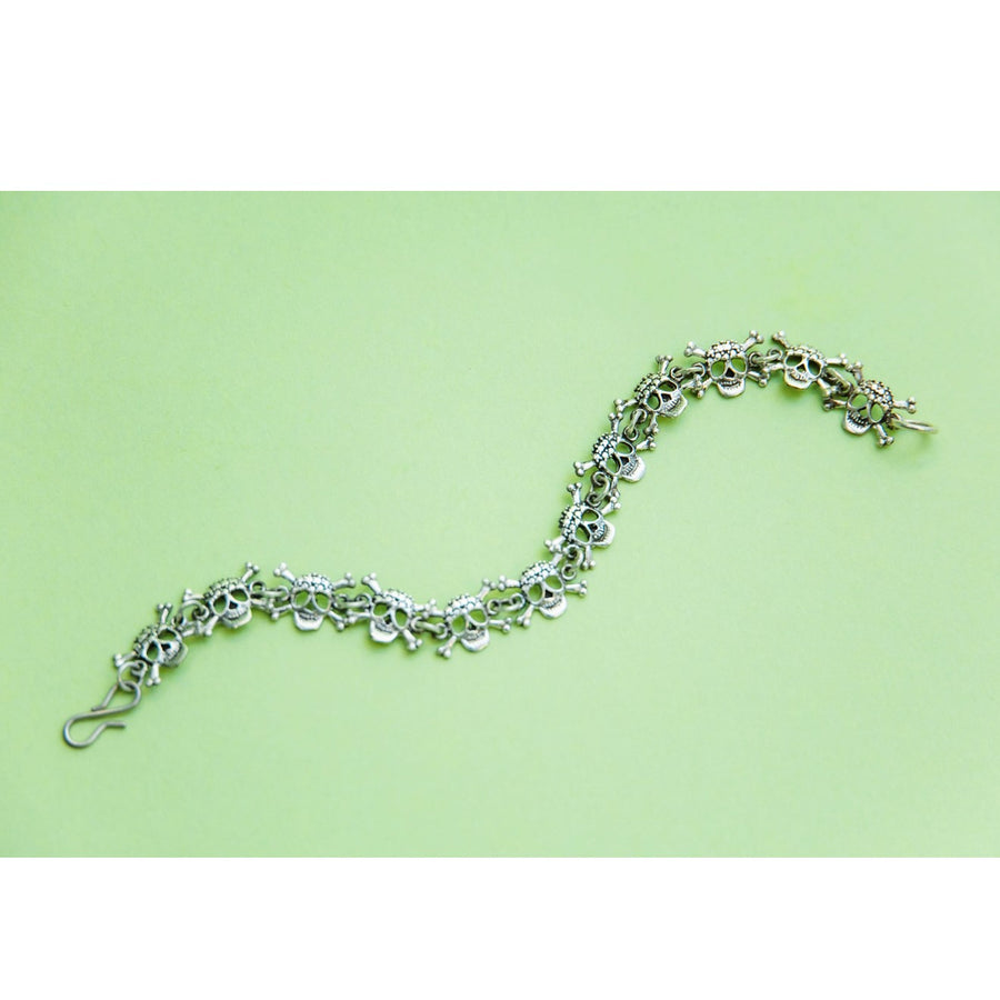 Sterling Silver Sugar Skulls and Crossbones Bracelet