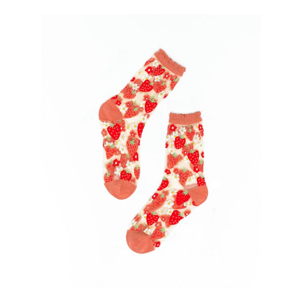 Strawberry Daisy Ruffle Sheer Crew Socks