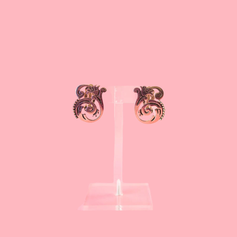 Vintage Sterling Swirly Flower Clip-On Earrings