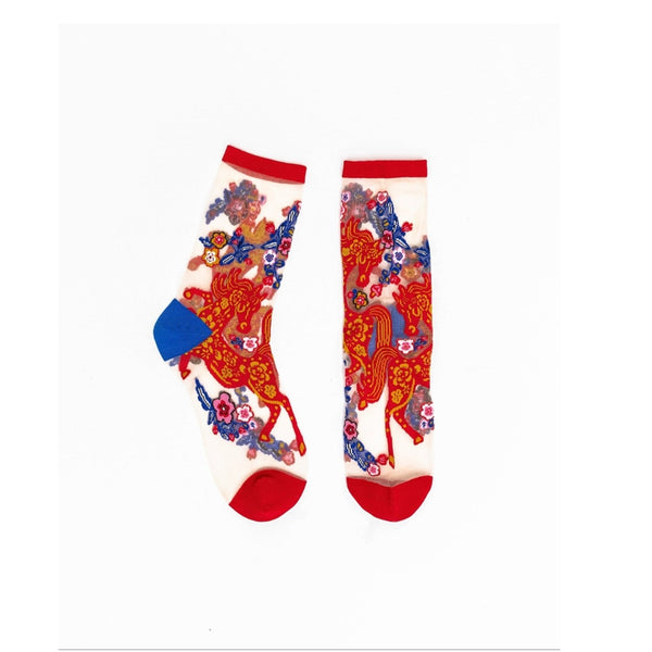 Year of the Horse Sheer Crew Socks
