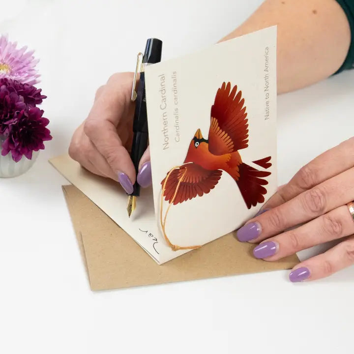 Cardinal Bronze Ornament and Notecard