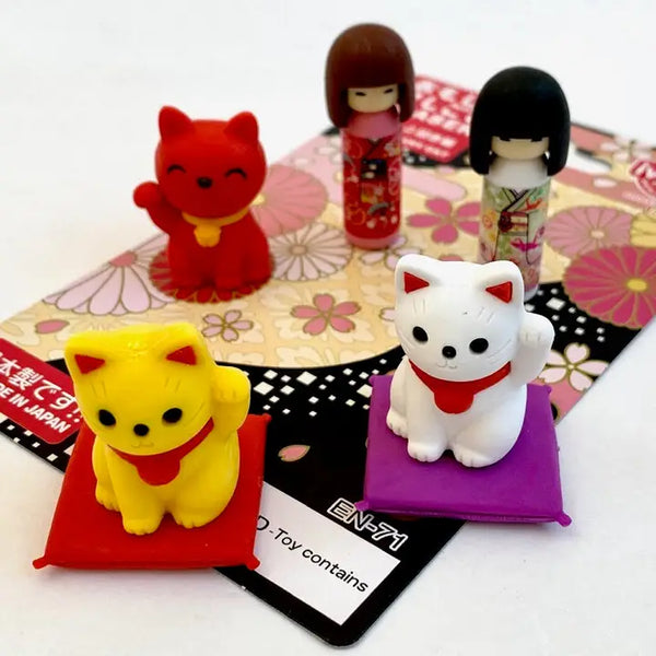 Japanese Doll & Cat Eraser Set