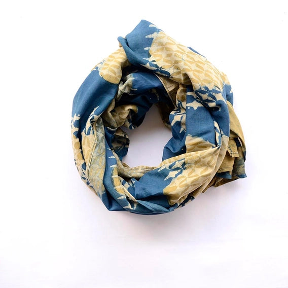 Blue and Gold Block Print Scarf