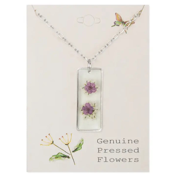 Purple Silver Bar Dried Flower Necklace