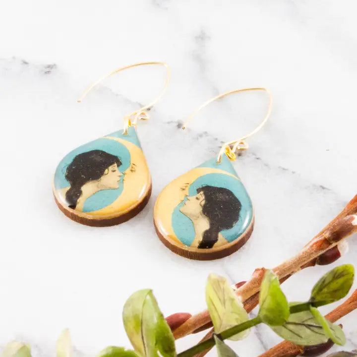 Art Nouveau Girl and Moon Earrings