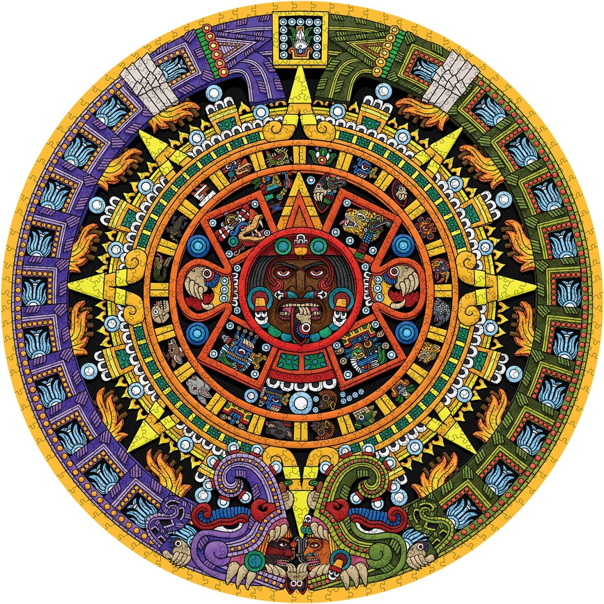 Michael Angulo: Aztec Sun Stone 1000 Piece Circular Jigsaw Puzzle