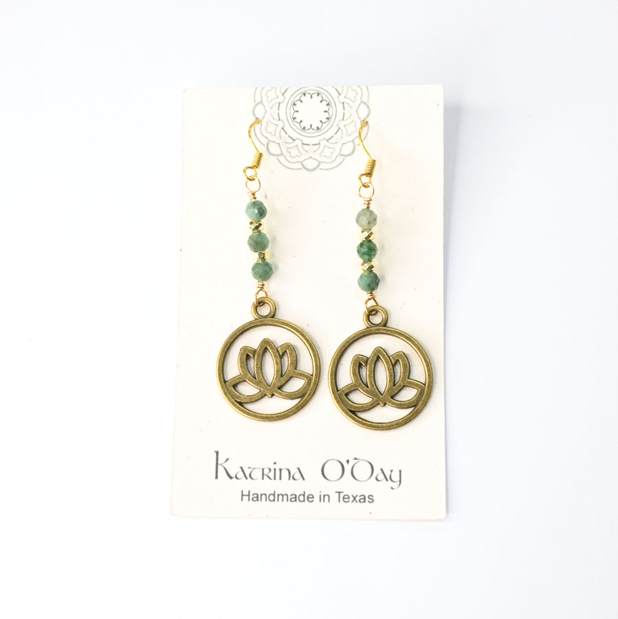 14Kt GoldFill Brass Lotus Emerald Earrings
