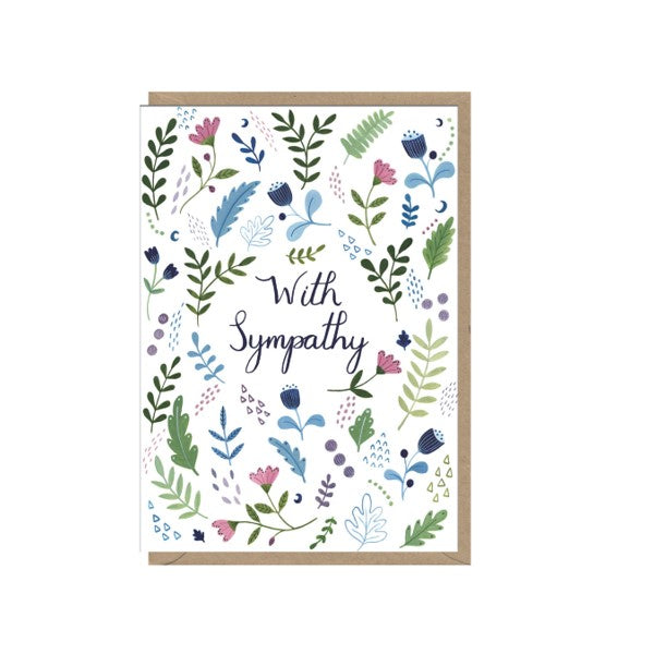 Sympathy card with floral arrangement 