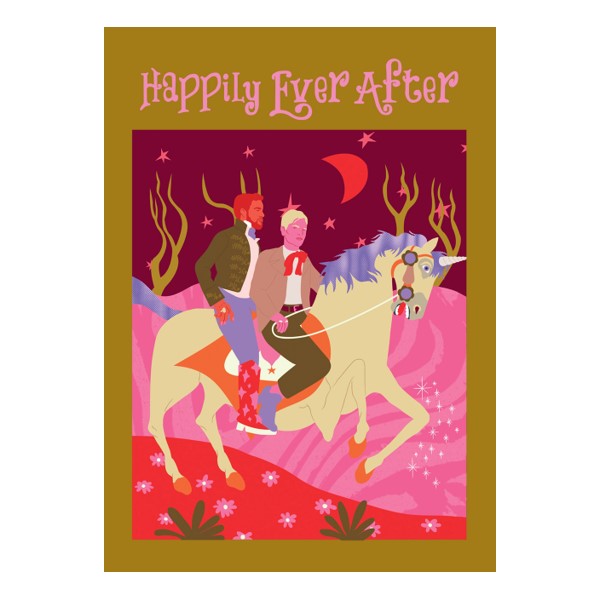 Two men on unicorn congratulations card