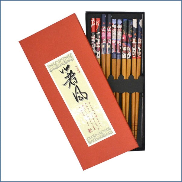Set of Chopsticks with Lucky Cat graphics