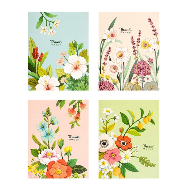 Set of four thank you cards with flowers on each. 