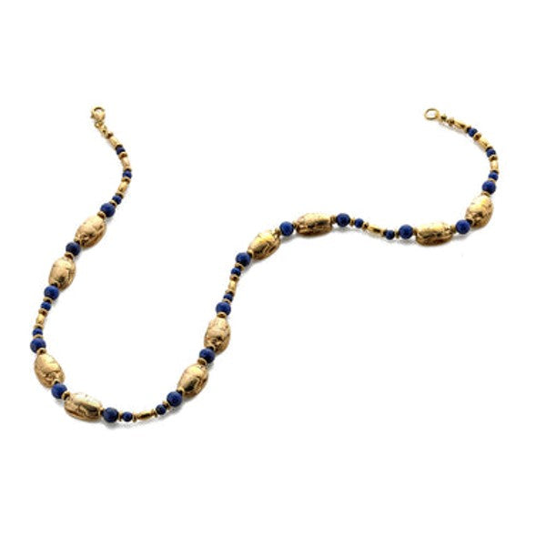 Gold scarab and lapis necklace 
