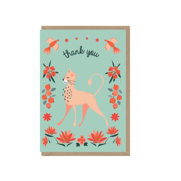 Thank you card with drawn image of cat